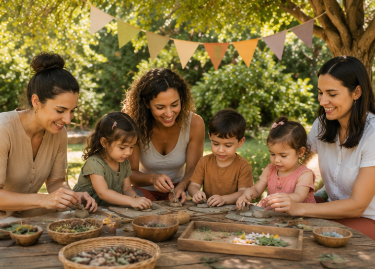 Família brincando em ambiente acolhedor
